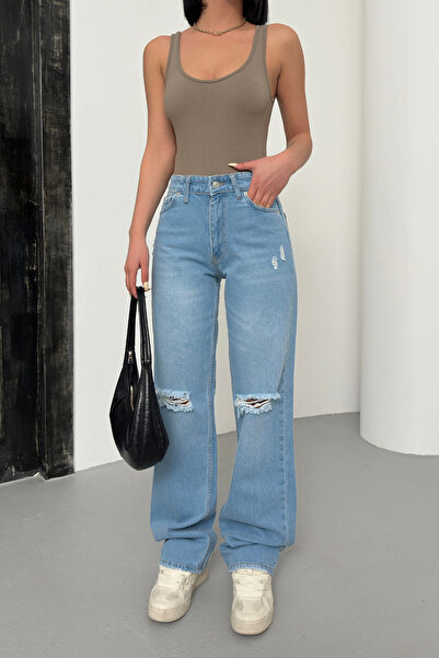 XRAY JEANS Γυναικείο τζιν παντελόνι Palazzo με ραγισμένο φαρδύ μπλε