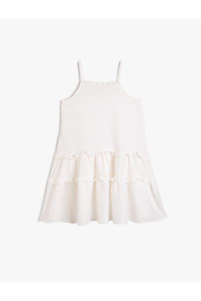 Koton Linen Blend Dress Strap Loose Cut Ruffle Detail