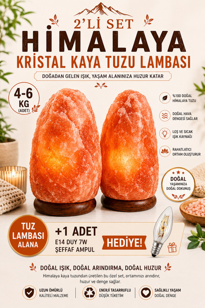 ANADOLU HASAT 2 Adet 4-6KG Doğal Himalaya Kaya Tuzu Lambası 4-6 Kg – Ampul