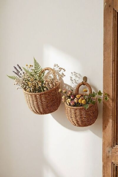 Bayev Favorite 9152 2-Piece Rattan Hanging Flower Pot Wicker Decorative Baske...