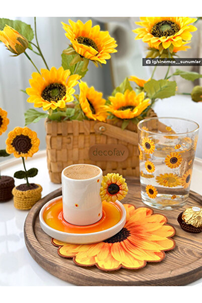 decofav Ayçiçeği Tasarım Nakış Kenar Kumaş Kokteyl Peçetesi 1 Adet 17 x 17 Ço...
