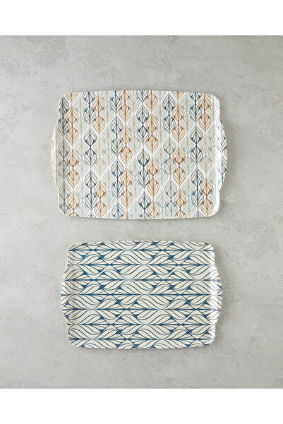 English Home Cosy Stripe Melamin Kaydırmaz 2'li Tepsi 42x31 cm + 25x38 cm Mavi