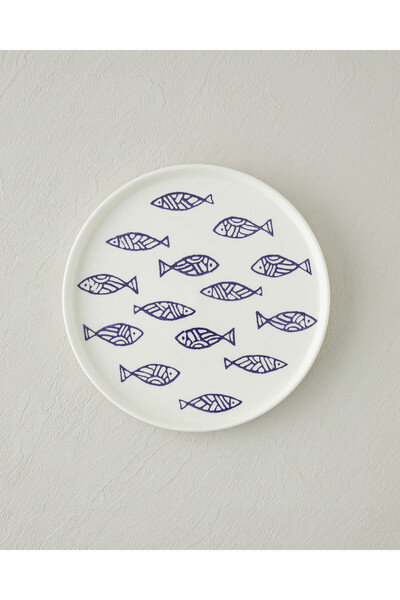 English Home Blue Rhythm Ceramic Cake Plate 20 cm White - Navy Blue