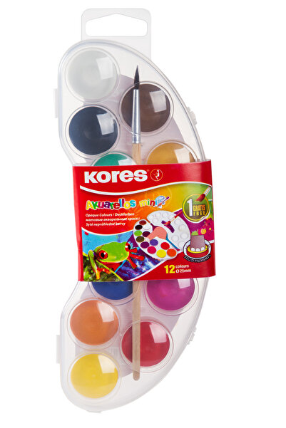 kores Acuarele 12 culori 25mm + Pensulă Akuarellos Mini