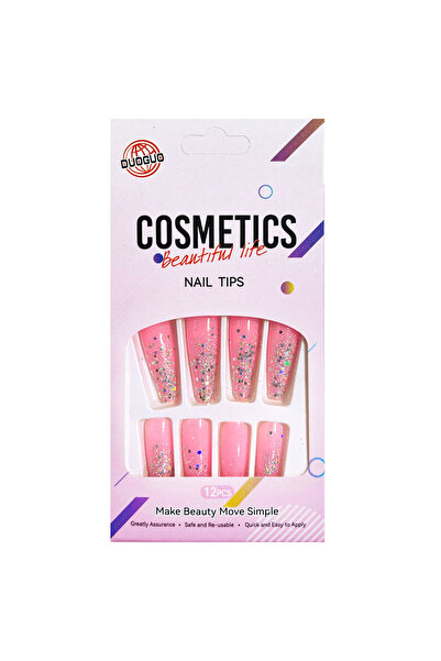 duoguo False Nails Set, Press on, 12 pcs, Reusable, Coffin Model, Long, Silve...