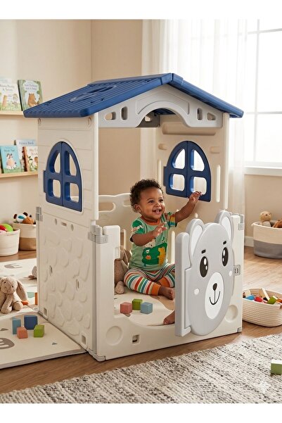 FULLJOY Foldable Bear-Shaped Kids Playroom with Playhouse