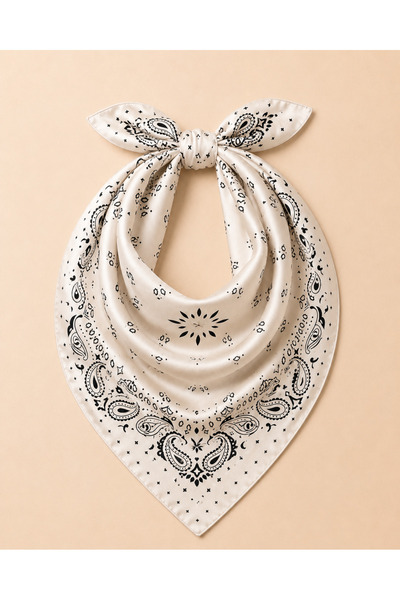 OUS Women's White Black Bandana Patterned 70X70 cm Satin Scarf, Silky Texture...
