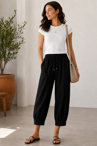 sarıdağ Loose-Fitting, Slim-Fit Sofia Linen Pants