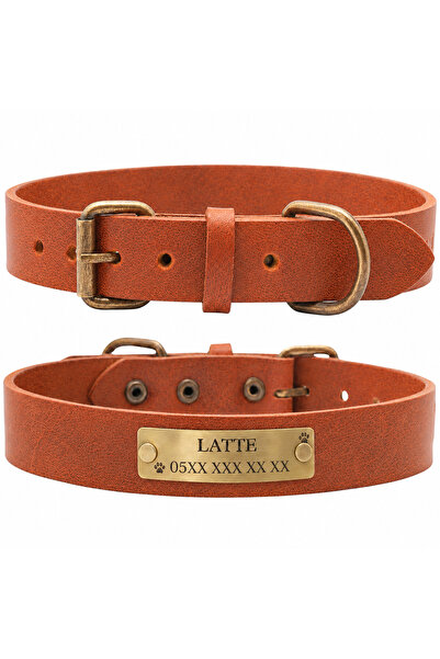 Bakani Leather Kişiye Özel Köpek İsimli Boyun Tasması, Hakiki Vejetal Deri, D...