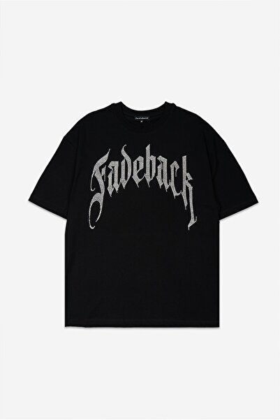 Fadeback Tricou bărbătesc alb oversize cu strasuri și pietre argintii, stil t...