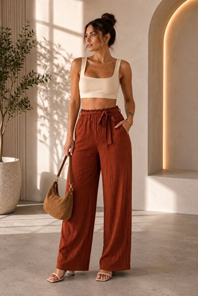 OYERGA MODA Women's Belted Comfortable Cut Trousers