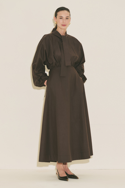 Manuka Dress with Wide Sleeves Design in Brown