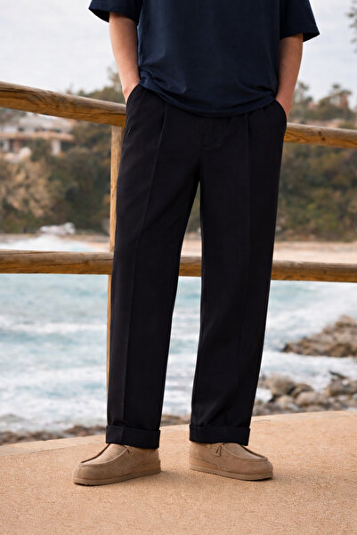 DAMGA JEANS Men's Trend Basic Wide Leg Black Fabric Trousers