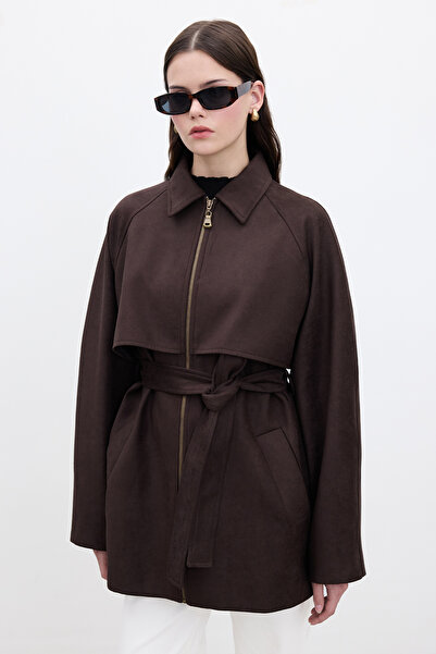 Manuka Wildleder-Trenchcoat in Braun