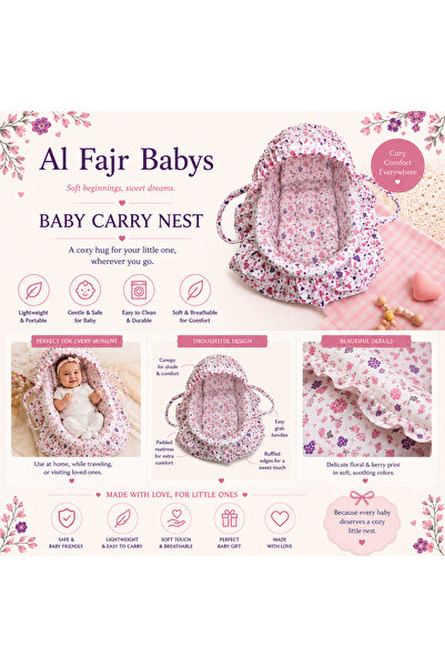 Al Fajr Babys سرير محمول فاخر للأطفال حديثي الولادة مع مظلة، مصنوع يدويًا |  ...