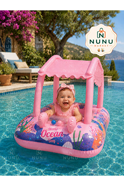 NUNU Gölgelikli Bebek Deniz Simidi Oturaklı Baby Float UV Korumalı – Mavi / P...