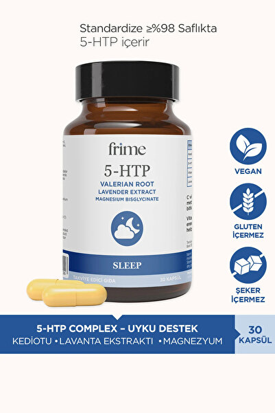 Frime Sleep | Melatonin İçermeyen Uyku Desteği 30 Kapsül | 5 HTP, Kediotu, Ma...