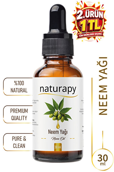 NATURAPY Neem Yağı (Neem Oil) Soğuk Sıkım Sabit Yağ 30 ml Damlalıklı Cam Şişe