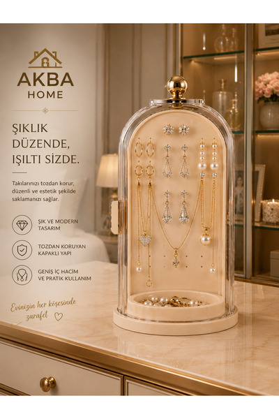ARBU PLASTİK Döner Takı Organizeri Şeffaf Kapaklı Küpelik Kolyelik Takı Düzen...