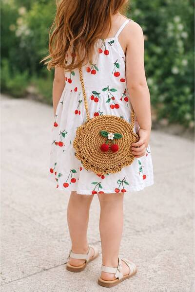 PİNKBAG Handmade Hasır Örgü Kirazlı Çocuk Çanta