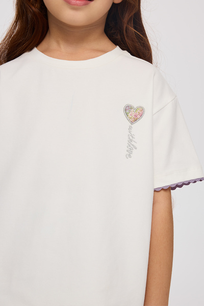 Panço Liberty Fabric Embroidery Detailed Girl's T-Shirt