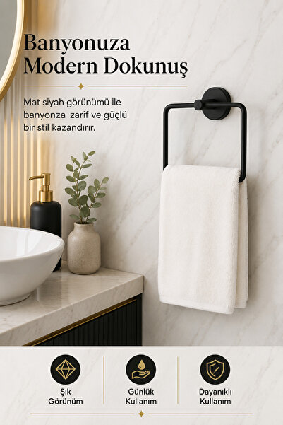 Alper Banyo Mat Siyah Eko Kare Havluluk Delmeye Son Ister Yapıştır Ister Mont...