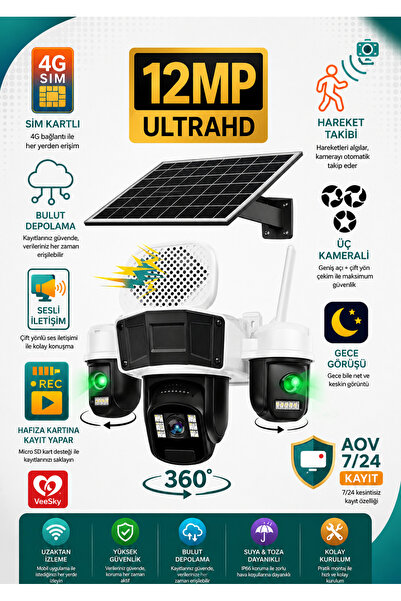 LinaS 4g Solar Panelli 3 Kameralı Güvenlik Kamerası