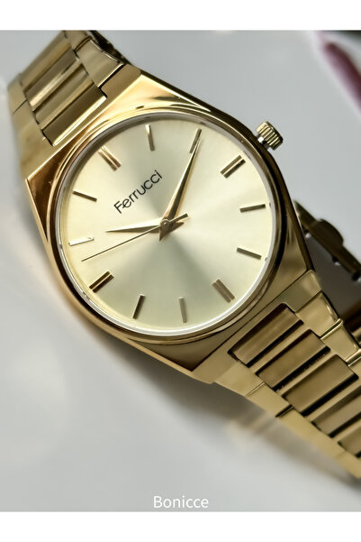 Ferrucci Marka 34 mm Kasa Çapı Sarı Renk, Çelik Kordon, Sade Model Kadın Kol ...