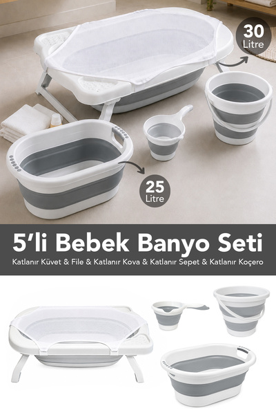 Meleni Baby 5'li Bebek Banyo Seti - Katlanabilir Kaymaz Taban Küvet Sepet Su ...