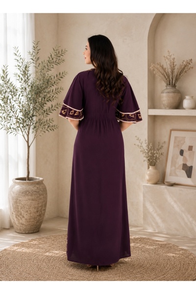 amaan Women Embroidered Jalabiya Dress, Rayon Fabric, Modern Arabic Design,bell sleeeves and empire waist