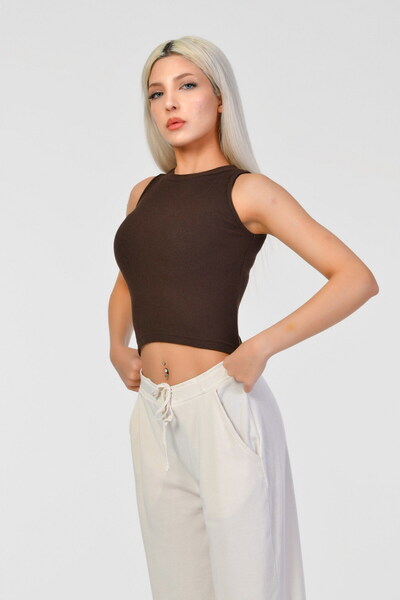 Generic Brand Γυναικεία αμάνικη μπλούζα Cactus πλέξη ριμπ Fabric Wide Crew Ne...
