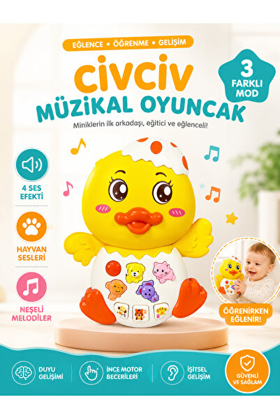 BALUMİ Sesli Civciv Eğitici Oyuncak 0-3 Yaş Hayvan Sesleri ve Melodili Bebek ...