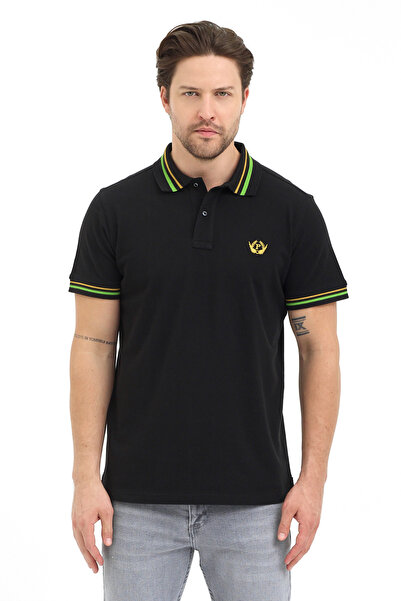 PAOROSS Men's Black Polo Neck T-Shirt Regular Fit Premium 100% Giza Cotton - ...