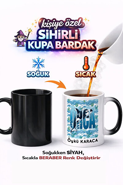 Kirbi Reklam كوب سحري من البورسلين مطبوع على الوجهين على شكل حيوان الحوت الأو...