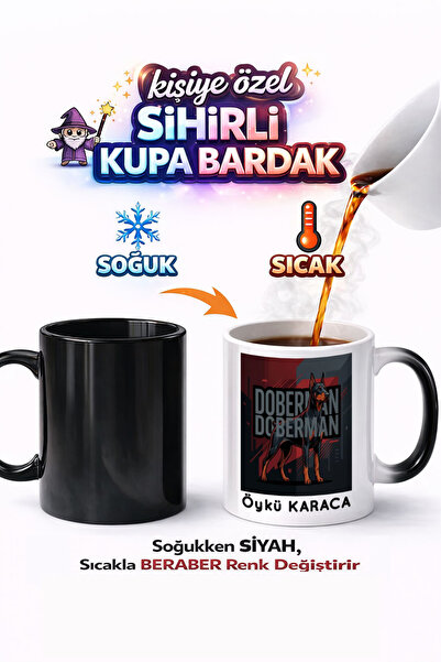 Kirbi Reklam كوب سحري من البورسلين مطبوع على الوجهين على شكل كلب دوبرمان دوبر...