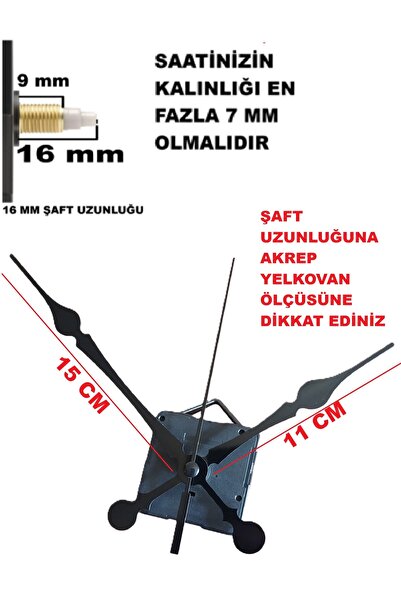 CNR SHOP 16 mm Şaft Boyu Duvar Saati Mekanizması Sessiz Çalışır Büyük Boy Akr...
