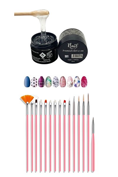 Nail Master Protez Tırnak Jeli 15ml 901 + 15li Fırça Seti