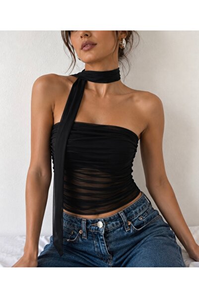 Butik Fularlı Tül Bluz