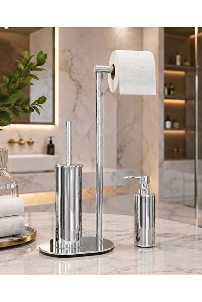 Santara AVANGARDE GÜMÜŞ RENKLİ METAL GÖVDELİ SIVI SABUNLUK TUVALET FIRÇASI VE...
