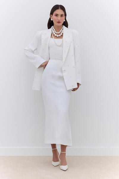 Manuka Midi Length Pencil Skirt Ecru