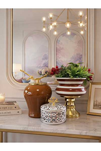 ferayhome Dekoratif SALON SETİ Kahverengi Zebra Ayaklı Saksı Kahverengi Şah C...