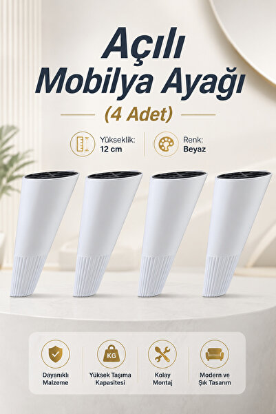 NZB أرجل مدببة بيضاء بزاوية - أرجل مقعد قاعدة الأثاث 12 سم (4 قطع)