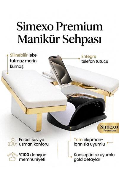 Simexo Gold Manikür sehpası telefon standlı