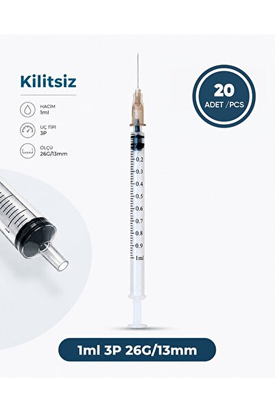 Genject 01 ml. , 3 Parçalı , 26G (0.33mm.), 13mm,Şeffaf İğneli Enjektör, Şırı...