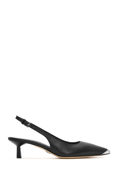 Derimod Kadın Siyah Arkası Açık Stiletto, Kısa İnce Topuklu Deri Ayakkabı 26P...