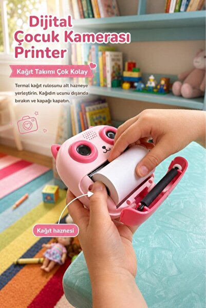 Torima Dijital Fotoğraf Makineleri Çocuk Termal Resim Baskılı Yazıcı Kamera Video Makinesi CMR21 Pembe