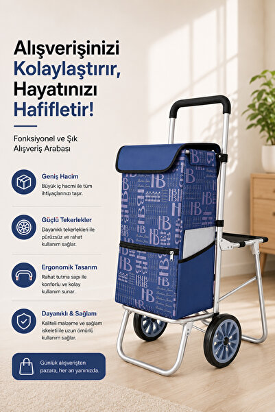 Vadi Katlanabilir Oturaklı Alüminyum Gövdeli Pazar Arabası – Sessiz Tekerlek,...