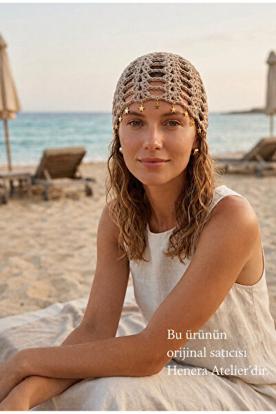 HENERA Bej Yıldızlı Yazlık Bere - Saç Aksesuarı - Bandana