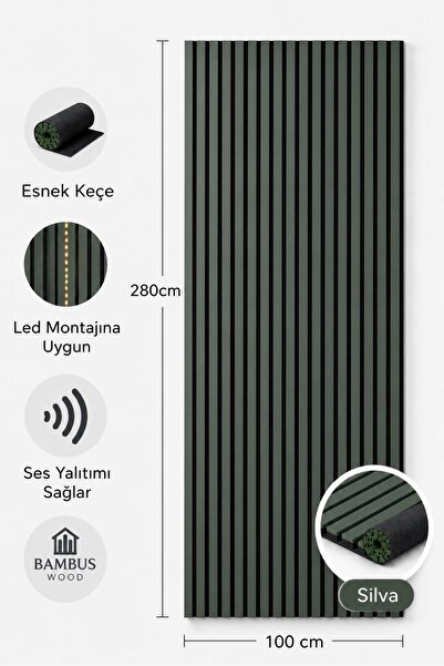 DETAYPOLİURETAN Mdf Ahşap Akustik Duvar Paneli 100x280 Cm Yeşil