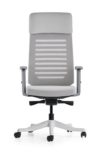 Bürotime Rare Yüksek Sırt / 3D Kol - Beyaz Alüminyum Ayak - Kumaş Font - Beyaz